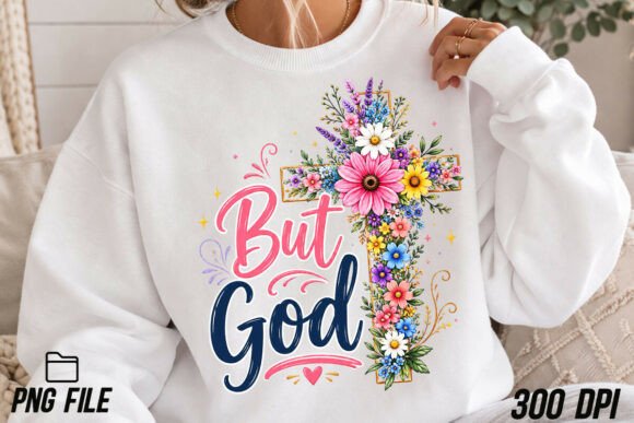 But God Floral Cross Christian PNG T-Shirt Designs