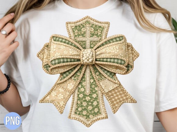 Christian Floral Quilted Cross Bow PNG for T-Shirt Designs