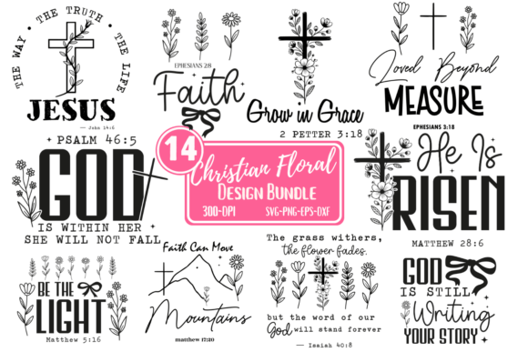 Christian SVG Bible Verse Floral Bundle: T-Shirt Designs
