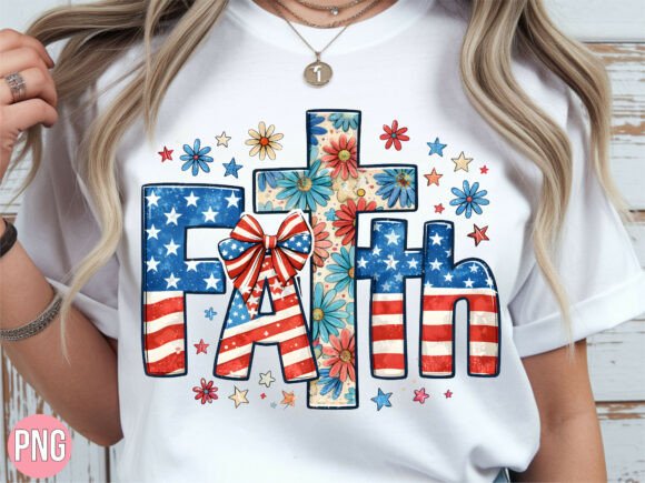 Faith American Flag Floral Christian PNG T-Shirt Designs