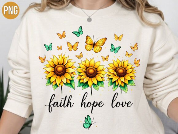 Faith Hope Love Sunflowers Christian PNG T-Shirt Designs