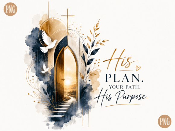 His Plan His Purpose Christian Watercolo T-Shirt Designs