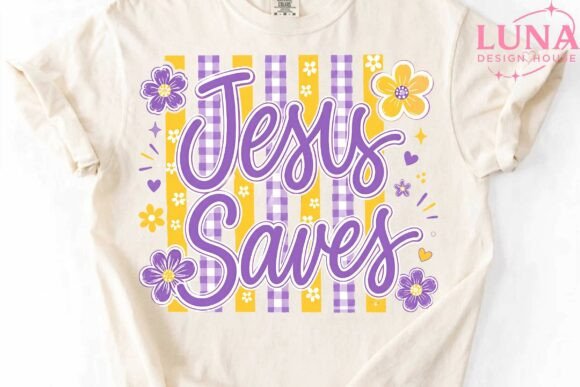 Jesus Saves Floral Gingham PNG Sublimati T-Shirt Designs