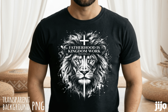 Lion Christian Fatherhood Cross PNG T-Shirt Designs