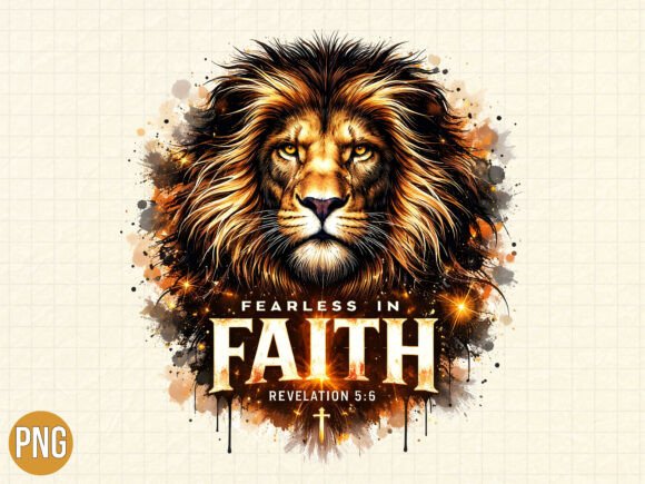 Lion Fearless in Faith Christian PNG: T-Shirt Designs