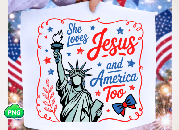 Loves Jesus and America Too, 4th of July T-Shirt Designs
