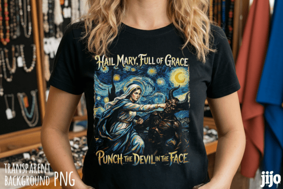 Mary Devil Christian Punch PNG for T-Shirt Designs