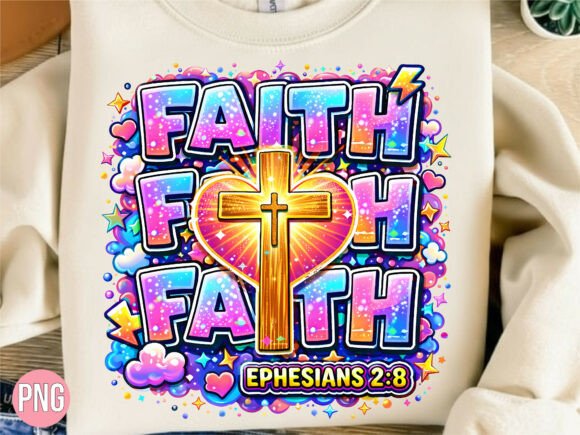 Neon Christian Faith Cross Ephesians PNG T-Shirt Designs