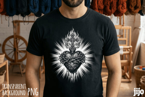 Sacred Heart Thorns Christian PNG for T-Shirt Designs