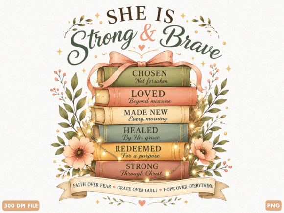 She is Strong and Brave Christian PNG T-Shirt Designs