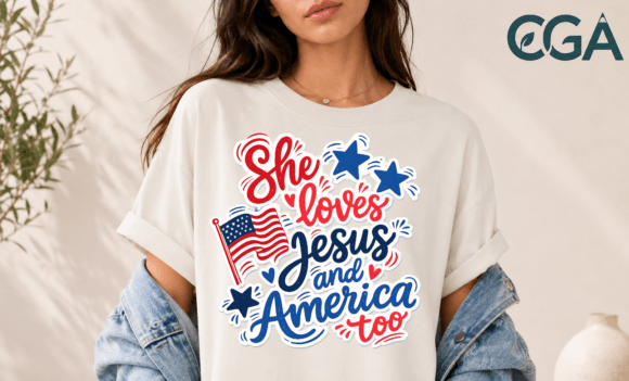 She Loves Jesus America Patriotic PNG T-Shirt Designs