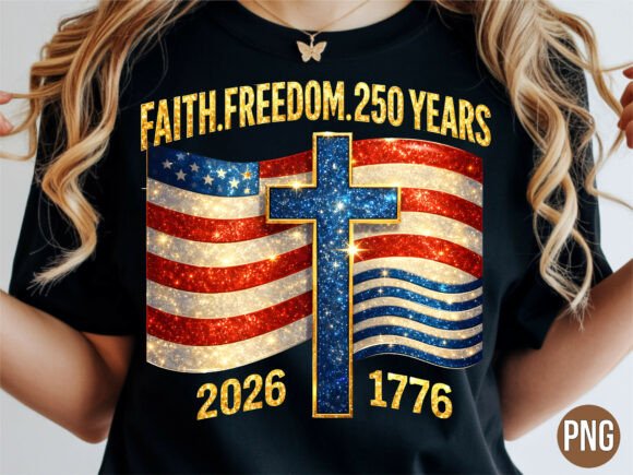 USA 250 Years Freedom Christian Cross PN T-Shirt Designs